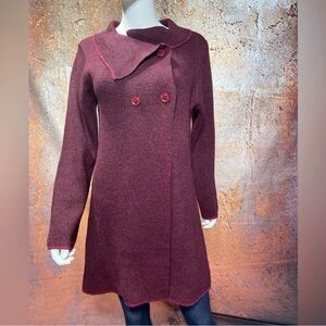 NWT Stylish Burgundy/Black Double-Breasted Cardigan